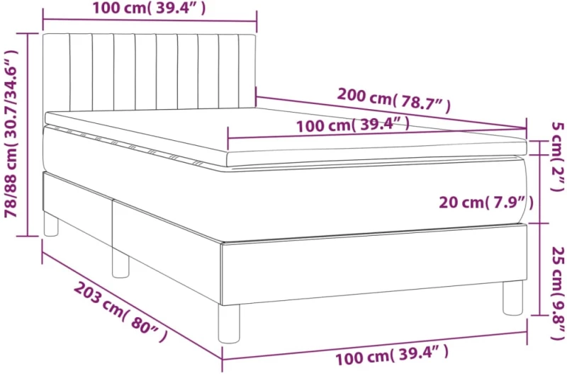 ΚΡΕΒΑΤΙ BOXSPRING ΜΕ ΣΤΡΩΜΑ & LED ΚΡΕΜ 100X200 ΕΚ. ΥΦΑΣΜΑΤΙΝΟ 3133298
