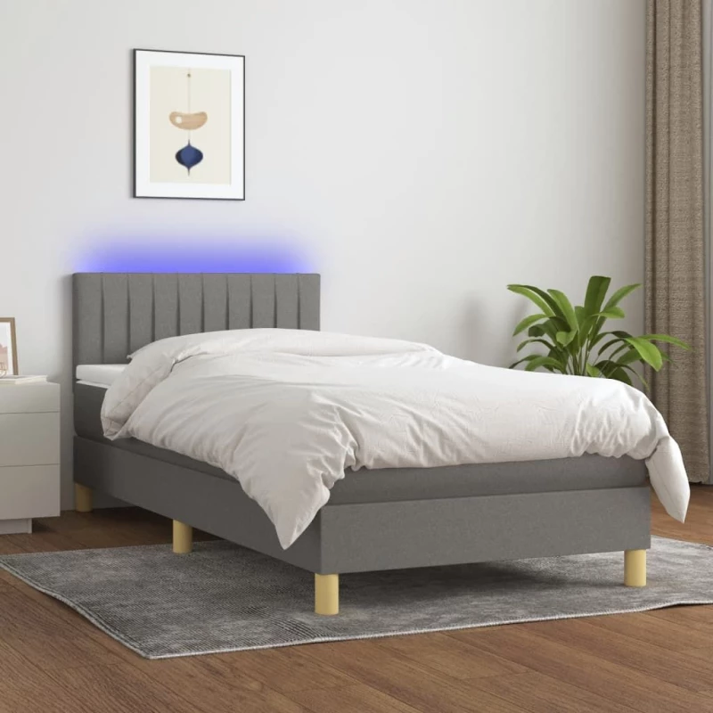 ΚΡΕΒΑΤΙ BOXSPRING ΜΕ ΣΤΡΩΜΑ & LED ΣΚ.ΓΚΡΙ 90X190 ΕΚ. ΥΦΑΣΜΑΤΙΝΟ 3133838