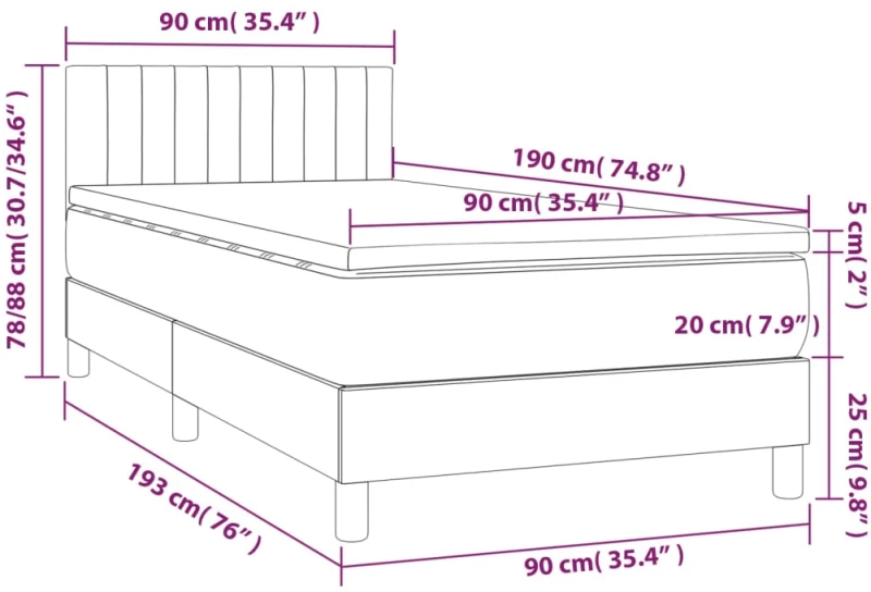 ΚΡΕΒΑΤΙ BOXSPRING ΜΕ ΣΤΡΩΜΑ ΣΚΟΥΡΟ ΓΚΡΙ 90X190 ΕΚ. ΥΦΑΣΜΑΤΙΝΟ 3140178