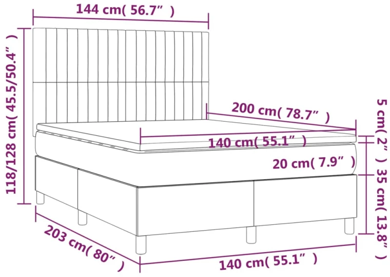 ΚΡΕΒΑΤΙ BOXSPRING ΜΕ ΣΤΡΩΜΑ & LED ΣΚ.ΚΑΦΕ 140X200 ΕΚ ΥΦΑΣΜΑΤΙΝΟ 3135040