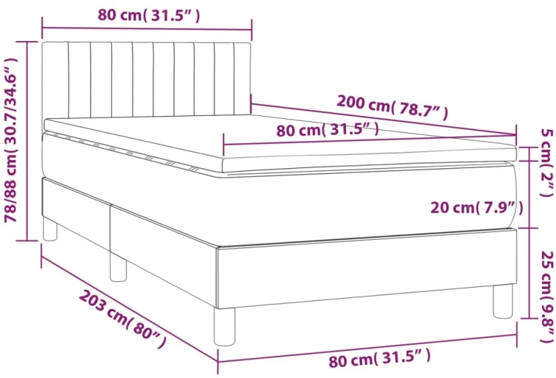 ΚΡΕΒΑΤΙ BOXSPRING ΜΕ ΣΤΡΩΜΑ & LED ΑΝ.ΓΚΡΙ 80X200 ΕΚ. ΥΦΑΣΜΑΤΙΝΟ 3133829