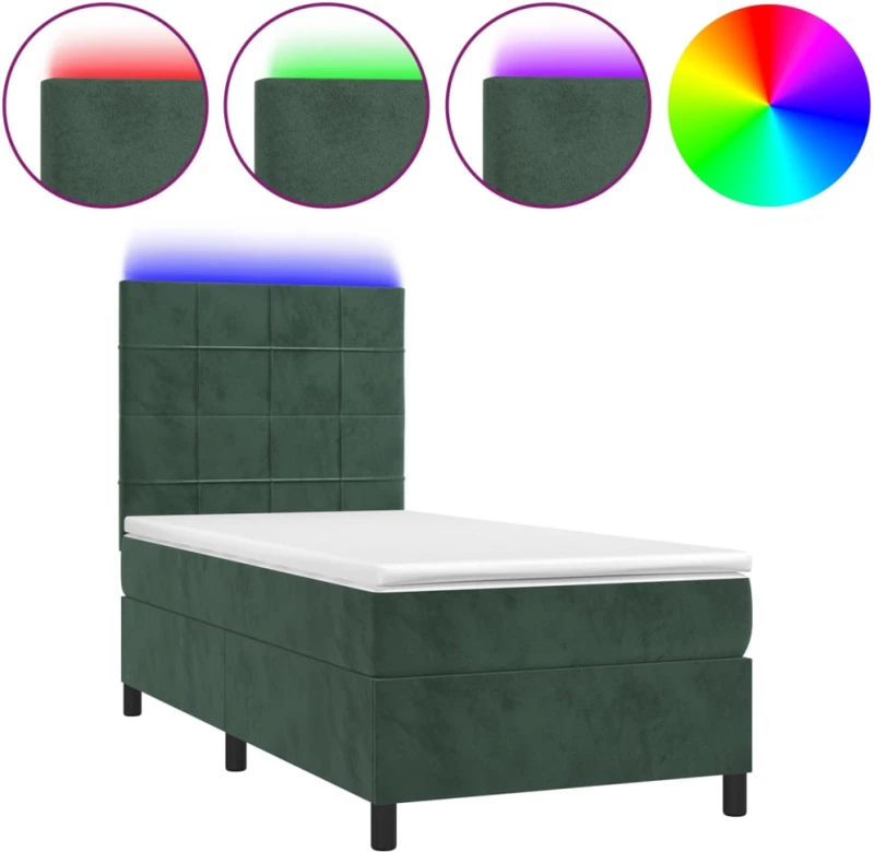 ΚΡΕΒΑΤΙ BOXSPRING ΜΕ ΣΤΡΩΜΑ & LED ΣΚ. ΠΡΑΣΙΝΟ 100X200ΕΚ ΒΕΛΟΥΔΟ 3136110