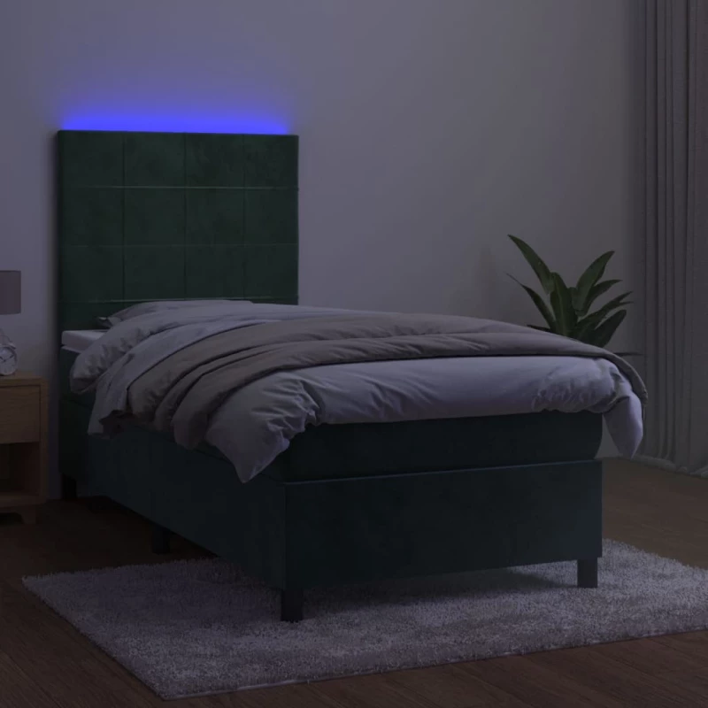 ΚΡΕΒΑΤΙ BOXSPRING ΜΕ ΣΤΡΩΜΑ & LED ΣΚ. ΠΡΑΣΙΝΟ 100X200ΕΚ ΒΕΛΟΥΔΟ 3136110