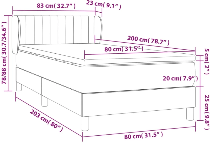 ΚΡΕΒΑΤΙ BOXSPRING ΜΕ ΣΤΡΩΜΑ ΣΚΟΥΡΟ ΓΚΡΙ 80X200 ΕΚ. ΒΕΛΟΥΔΙΝΟ 3127578