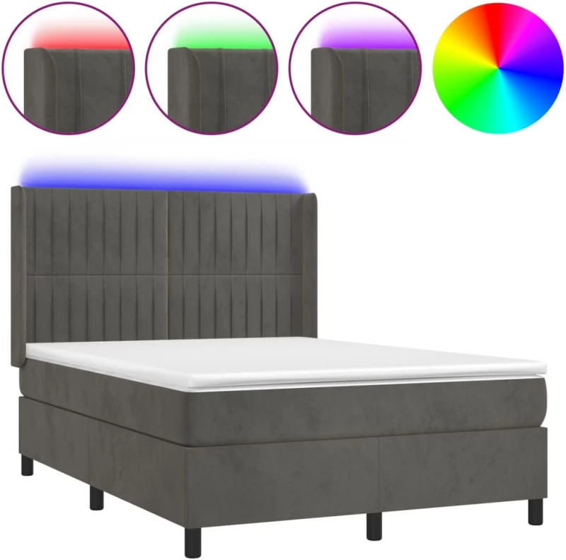 ΚΡΕΒΑΤΙ BOXSPRING ΜΕ ΣΤΡΩΜΑ & LED ΣΚ. ΓΚΡΙ 140X190ΕΚ. ΒΕΛΟΥΔΙΝΟ 3139680