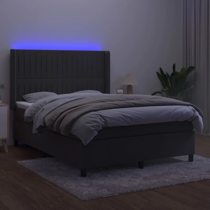 ΚΡΕΒΑΤΙ BOXSPRING ΜΕ ΣΤΡΩΜΑ & LED ΣΚ. ΓΚΡΙ 140X190ΕΚ. ΒΕΛΟΥΔΙΝΟ 3139680