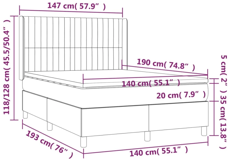 ΚΡΕΒΑΤΙ BOXSPRING ΜΕ ΣΤΡΩΜΑ & LED ΣΚ. ΓΚΡΙ 140X190ΕΚ. ΒΕΛΟΥΔΙΝΟ 3139680