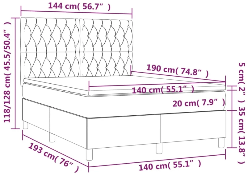 ΚΡΕΒΑΤΙ BOXSPRING ΜΕ ΣΤΡΩΜΑ & LED ΚΡΕΜ 140X190 ΕΚ. ΥΦΑΣΜΑΤΙΝΟ 3135674