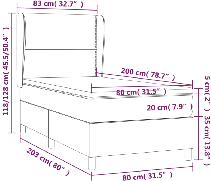 ΚΡΕΒΑΤΙ BOXSPRING ΜΕ ΣΤΡΩΜΑ ΣΚΟΥΡΟ ΜΠΛΕ 80 X 200 ΕΚ. ΒΕΛΟΥΔΙΝΟ 3129121