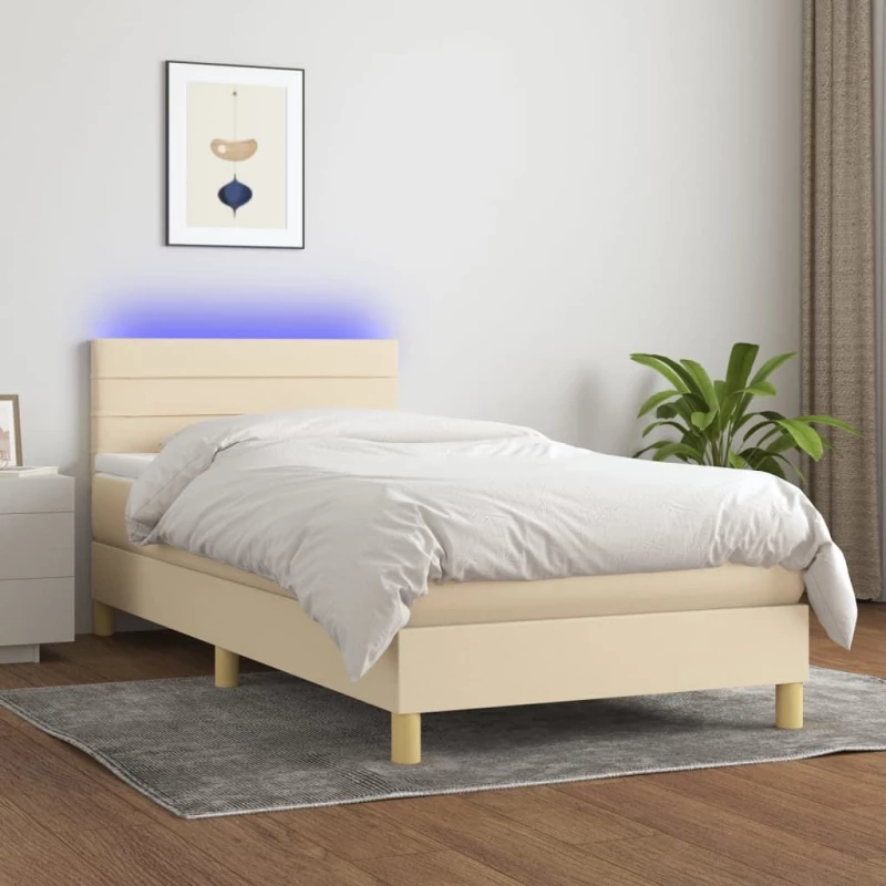 ΚΡΕΒΑΤΙ BOXSPRING ΜΕ ΣΤΡΩΜΑ & LED ΚΡΕΜ 90X190 ΕΚ. ΥΦΑΣΜΑΤΙΝΟ 3133762