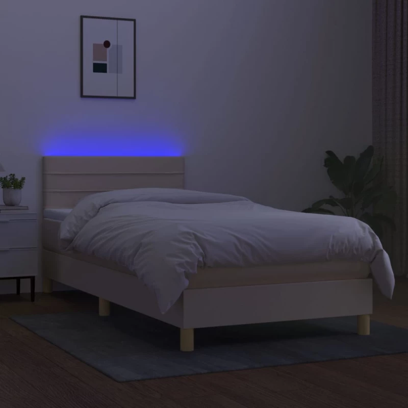 ΚΡΕΒΑΤΙ BOXSPRING ΜΕ ΣΤΡΩΜΑ & LED ΚΡΕΜ 90X190 ΕΚ. ΥΦΑΣΜΑΤΙΝΟ 3133762