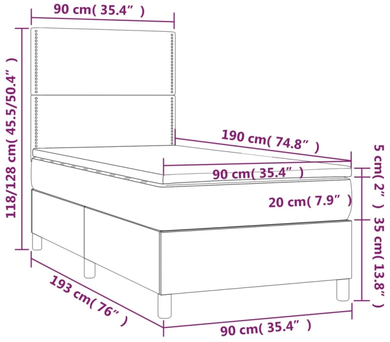 ΚΡΕΒΑΤΙ BOXSPRING ΜΕ ΣΤΡΩΜΑ & LED ΣΚ.ΚΑΦΕ 90X190 ΕΚ. ΥΦΑΣΜΑΤΙΝΟ 3135320