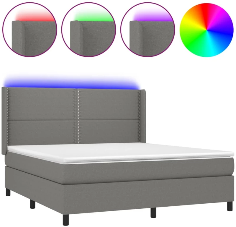 ΚΡΕΒΑΤΙ BOXSPRING ΜΕ ΣΤΡΩΜΑ & LED ΣΚ.ΓΚΡΙ 180X200 ΕΚ ΥΦΑΣΜΑΤΙΝΟ 3138254