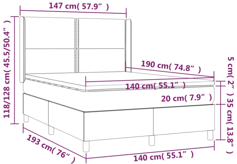ΚΡΕΒΑΤΙ BOXSPRING ΜΕ ΣΤΡΩΜΑ & LED ΑΝ.ΓΚΡΙ 140X190ΕΚ. ΥΦΑΣΜΑΤΙΝΟ 3138789