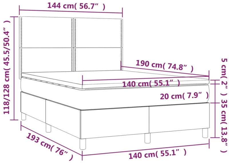 ΚΡΕΒΑΤΙ BOXSPRING ΜΕ ΣΤΡΩΜΑ ΣΚΟΥΡΟ ΓΚΡΙ 140X190 ΕΚ. ΥΦΑΣΜΑΤΙΝΟ 3142250