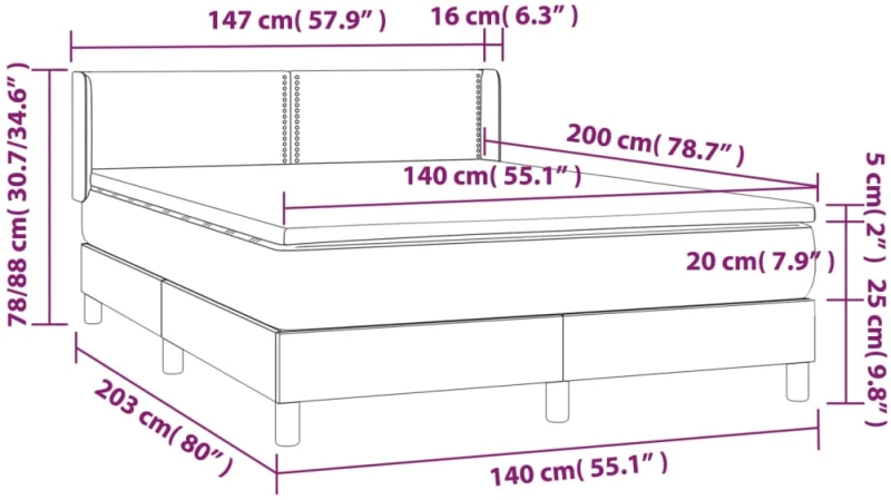 ΚΡΕΒΑΤΙ BOXSPRING ΜΕ ΣΤΡΩΜΑ ΣΚΟΥΡΟ ΓΚΡΙ 140X200 ΕΚ ΥΦΑΣΜΑΤΙΝΟ 3129634