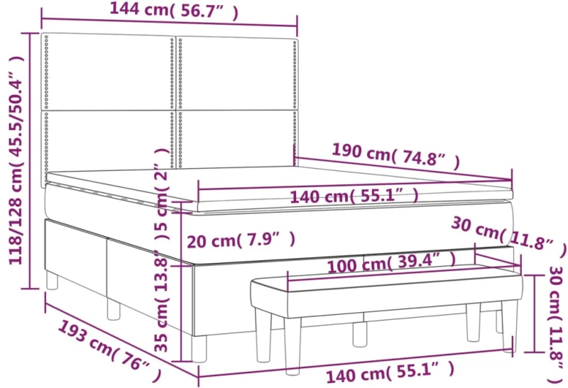ΚΡΕΒΑΤΙ BOXSPRING ΜΕ ΣΤΡΩΜΑ ΣΚΟΥΡΟ ΓΚΡΙ 140X190 ΕΚ. ΒΕΛΟΥΔΙΝΟ 3137780