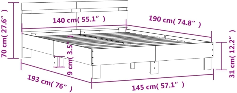ΠΛΑΙΣΙΟ ΚΡΕΒΑΤΙΟΥ ΜΕ ΚΕΦΑΛΑΡΙ SONOMA ΔΡΥΣ 140X190ΕΚ. ΕΠΕΞ. ΞΥΛΟ 3207436