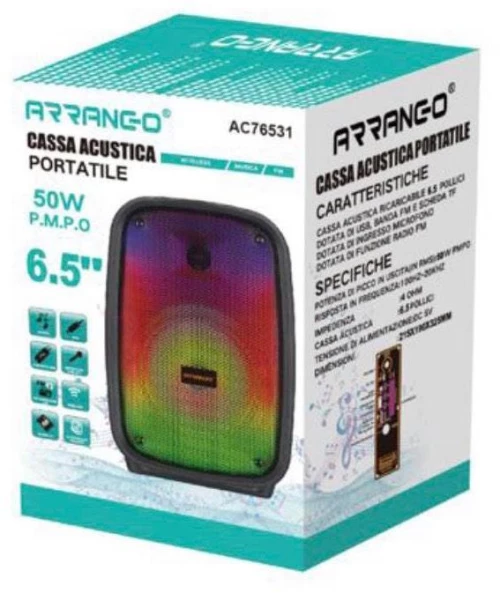 Ηχείο με λειτουργία Karaoke Arrango AC76531 σε Μαύρο Χρώμα