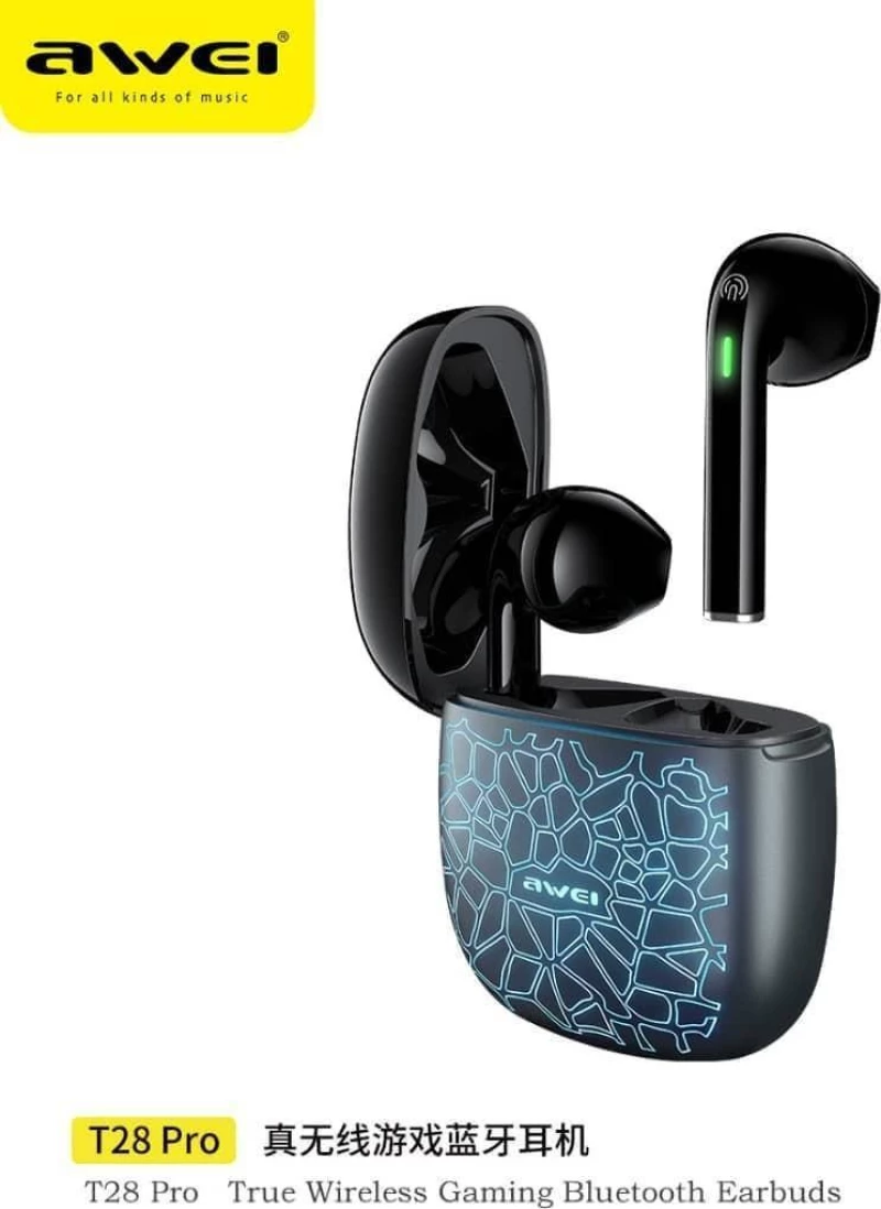 Awei T28 Pro Earbud Bluetooth Handsfree Ακουστικά με Θήκη Φόρτισης Ice Crack Blue