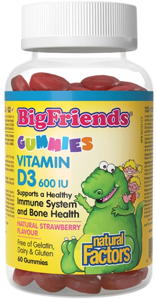 Natural Factors BigFriends Vitamin D3 for Kids 600 IU [60 Τσίχλες] Φράουλα
