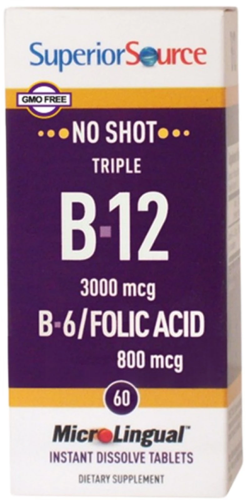 SuperiorSource Triple B12 3000 mcg | With B6 & Folic Acid 800 mcg [60 Υπογλώσσια δισκία]