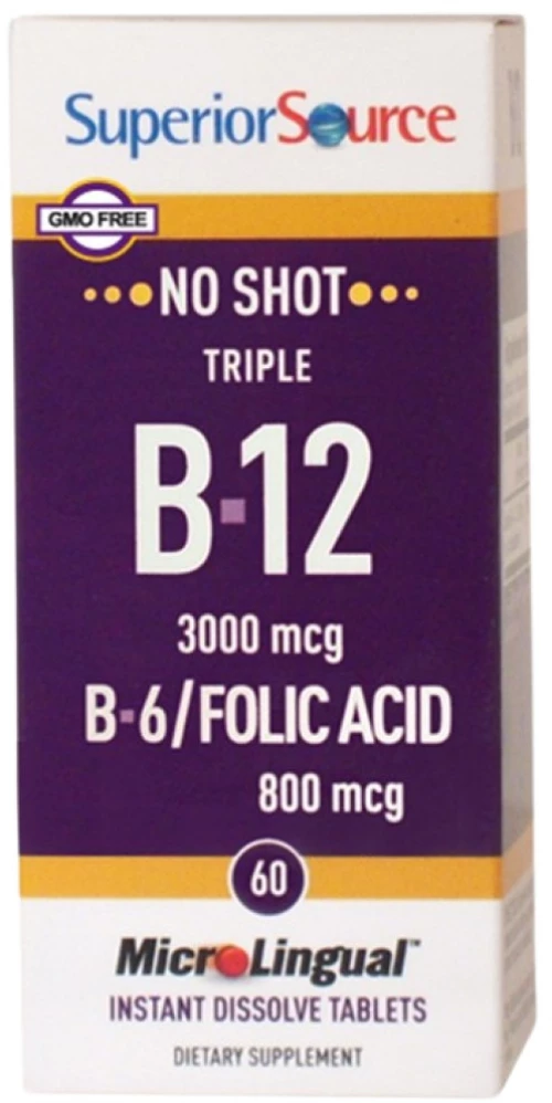 SuperiorSource Triple B12 3000 mcg | With B6 & Folic Acid 800 mcg [60 Υπογλώσσια δισκία]