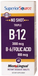 SuperiorSource Triple B12 3000 mcg | With B6 & Folic Acid 800 mcg [60 Υπογλώσσια δισκία]