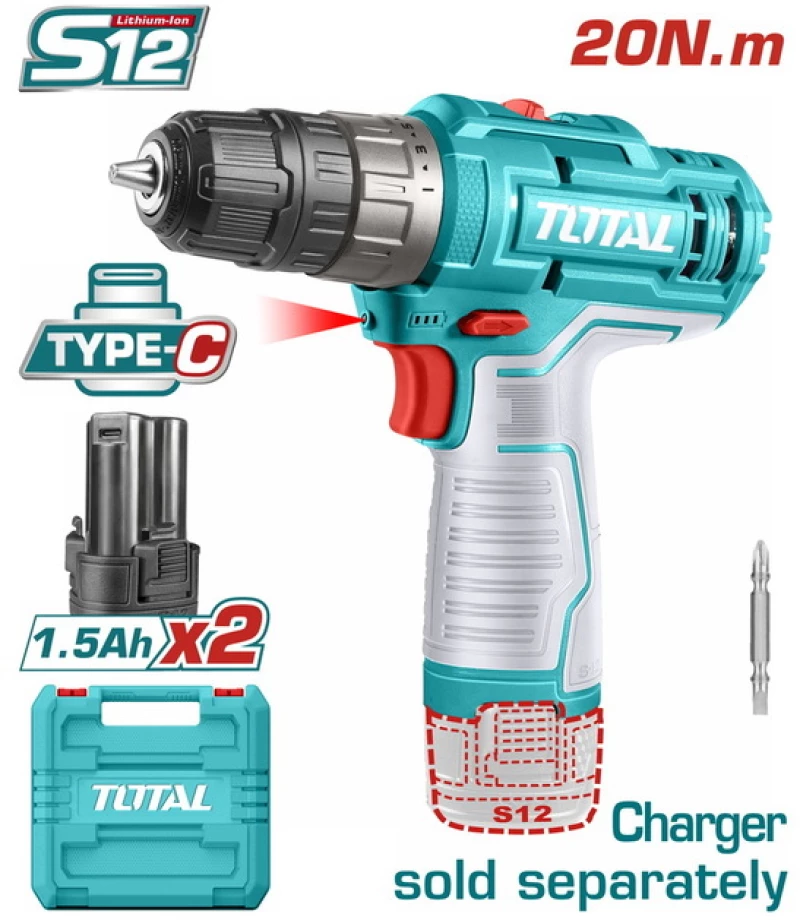 TOTAL ΔΡΑΠΑΝΟΚΑΤΣΑΒΙΔΟ ΜΠΑΤΑΡΙΑΣ Li-ion 12V  1.5Ah  20Nm  2 ΜΠΑΤ Type C TDLI12202