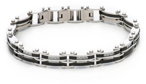 Βραχιόλι Ανδρικό από Ατσάλι 316L Σε Μαύρο και Ασημί Χρώμα / Μήκος 21 Cm / Φάρδος 8,60 Mm / VISETTI / 31C-BR064SB