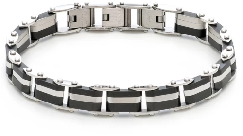 Βραχιόλι Ανδρικό από Ατσάλι 316L Σε Μαύρο και Ασημί Χρώμα / Μήκος 21 Cm / Φάρδος 9,00 Mm / VISETTI / 31C-BR065SB