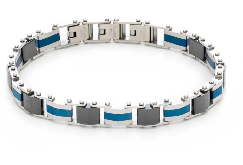 Βραχιόλι Ανδρικό από Ατσάλι 316L Σε Μαύρο, Ασημί και Μπλέ Χρώμα / Μήκος 21 Cm / Φάρδος 8,60 Mm / VISETTI / 31C-BR054SBM