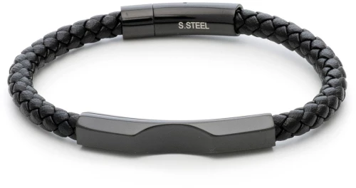 Βραχιόλι Ανδρικό με Μαύρο Δέρμα και Ατσάλι 316L σε Μαύρο Χρώμα / Μήκος 21 cm / Φάρδος 8,50 mm / VISETTI / 31C-BR108SB