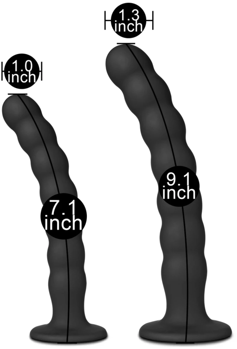 2 Pcs Black Color Beaded Silicone Butt Plug