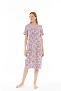 Γυναικείο Νυχτικό Pink Label - Εμπριμέ Print - Κοντό Μανίκι