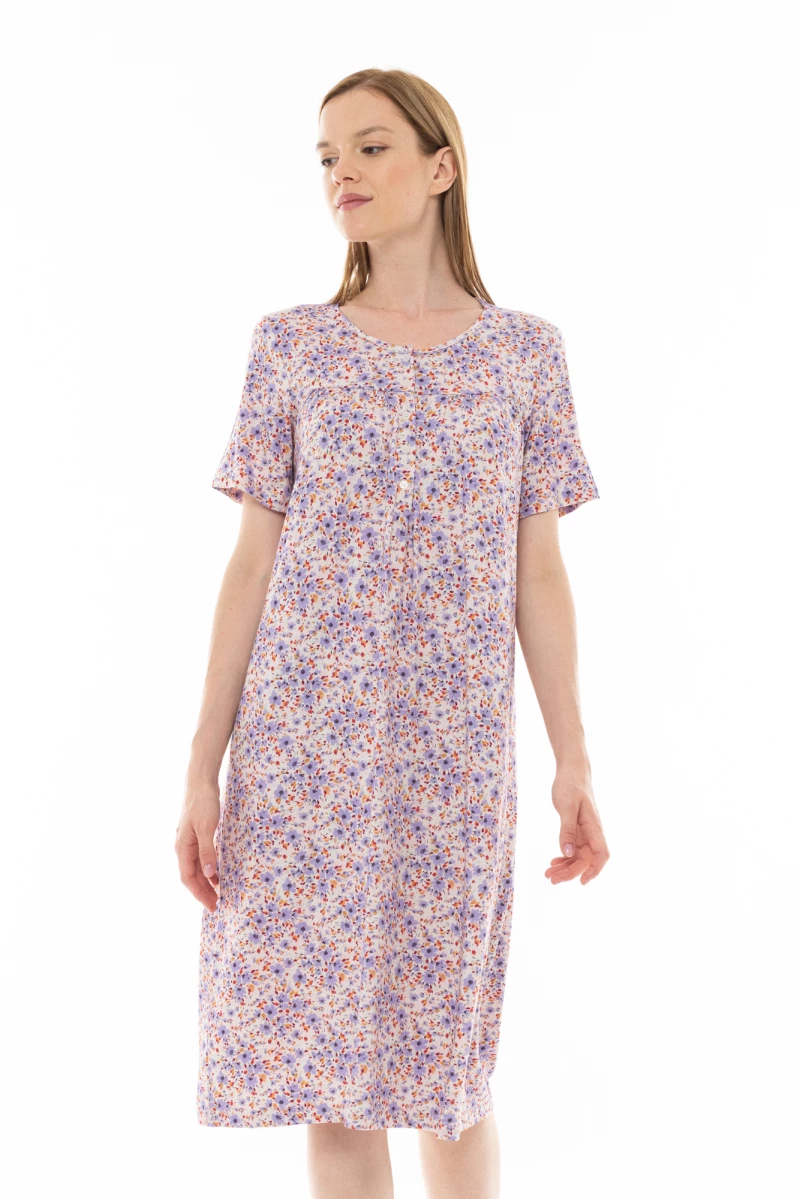 Γυναικείο Νυχτικό Pink Label - Εμπριμέ Print - Κοντό Μανίκι