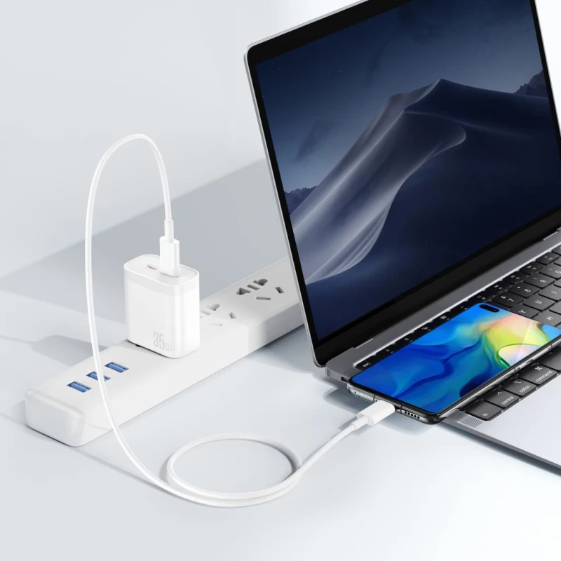 XO L105 PD35W Dual USB-C Fast Charger με καλώδιο USB-C σε USB-C 1m, λευκός