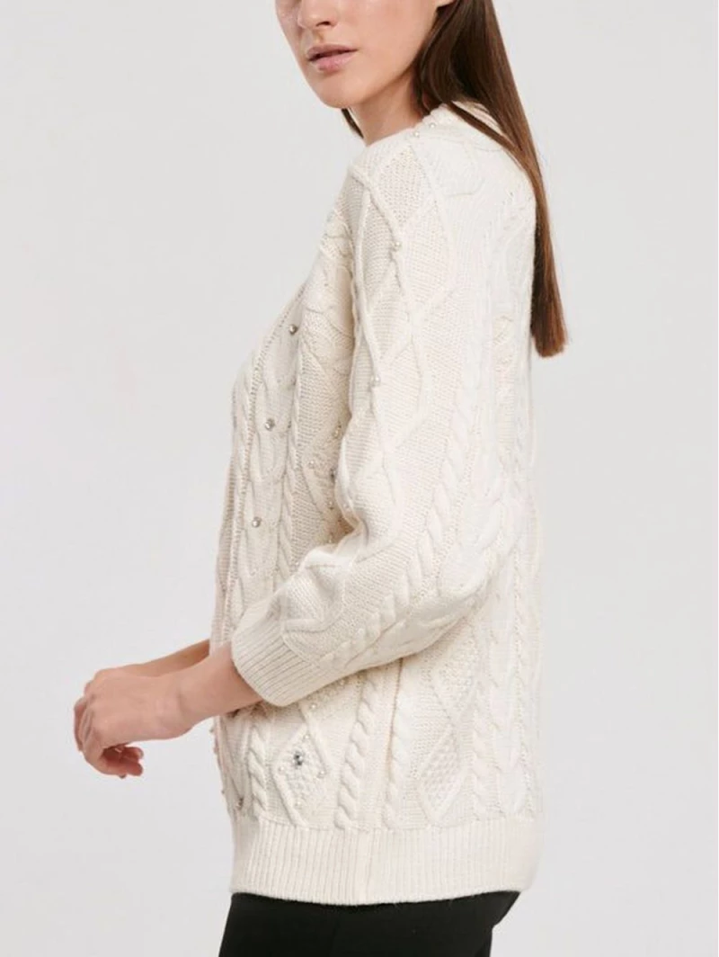 FIBES Γυναικείo μπέζ πουλόβερ 03-6509N-BEIGE
