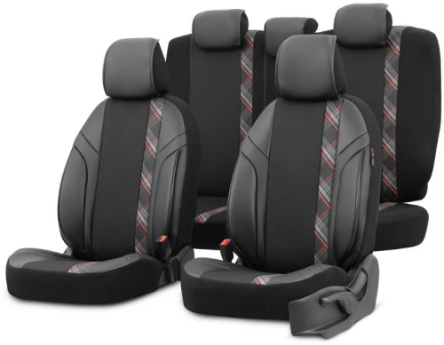 Καλύμματα Αυτοκινήτου Otom Horizon Universal Jacquard / Rachel / Δερματίνη Σετ Εμπρός / Πίσω 11 Τεμαχίων Μαύρο Με Κόκκινο HRZ-1801 (CAR0029970)