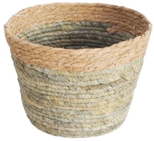Καλάθι ψάθινο πράσινο/φυσικό Φ23x18cm