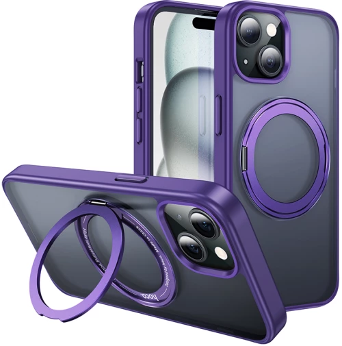 Θήκη Hoco Stand Magnetic Case 2 in 1 Mag-Charge 360° Rotating Ring για Apple iPhone 15 Plus Μωβ