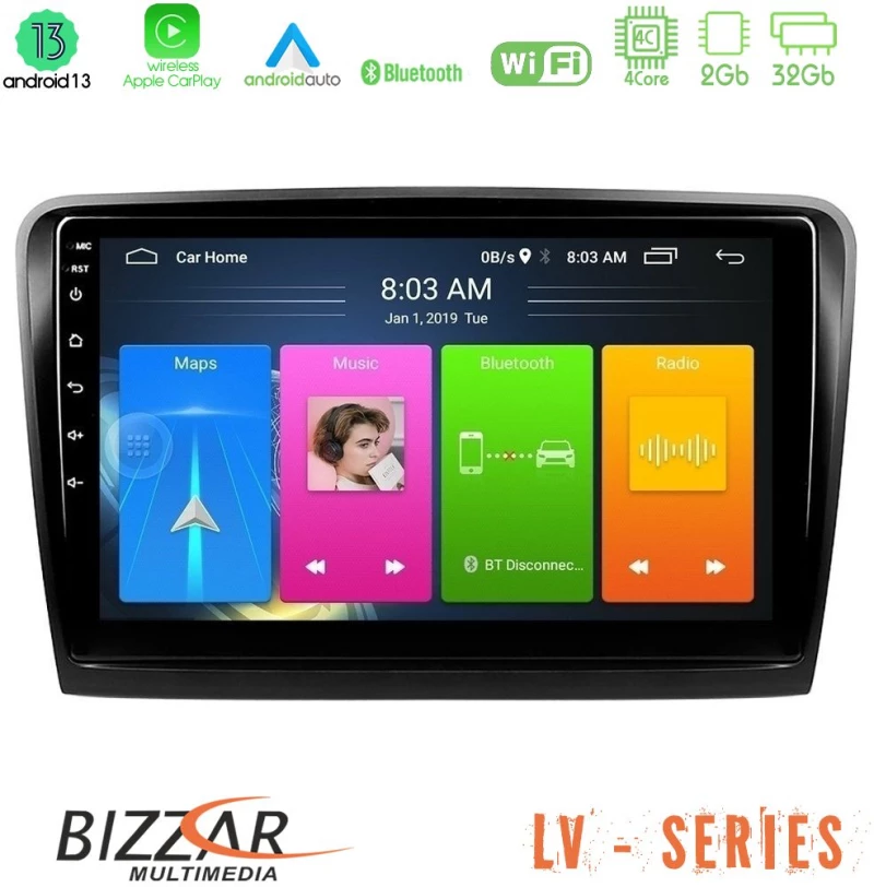Bizzar LV Series Skoda Superb 2008-2015 4Core Android 13 2+32GB Navigation Multimedia Tablet 10"