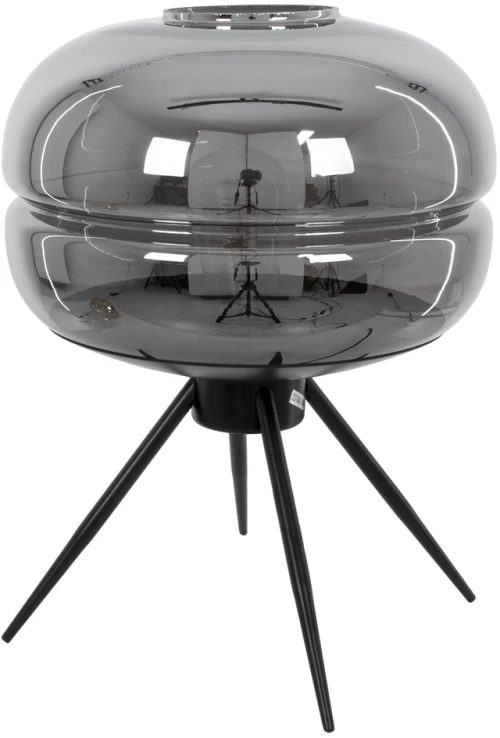 GloboStar® JAVAN 00738 Μοντέρνο Επιτραπέζιο Φωτιστικό Πορτατίφ Λαμπατέρ Μονόφωτο Φιμέ Νίκελ Γυάλινο Μαύρο Μεταλλικό Φ30 x Υ19cm