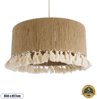 GloboStar® PUERTORICO 02094 Boho Κρεμαστό Φωτιστικό Οροφής Τρίφωτο 3 x E27 AC220-240V IP20 - Φ50 x Υ27cm - Μπεζ με Λευκό Λεπτό Νήμα Πλέγμα Βαμβακερό Καπέλο -
