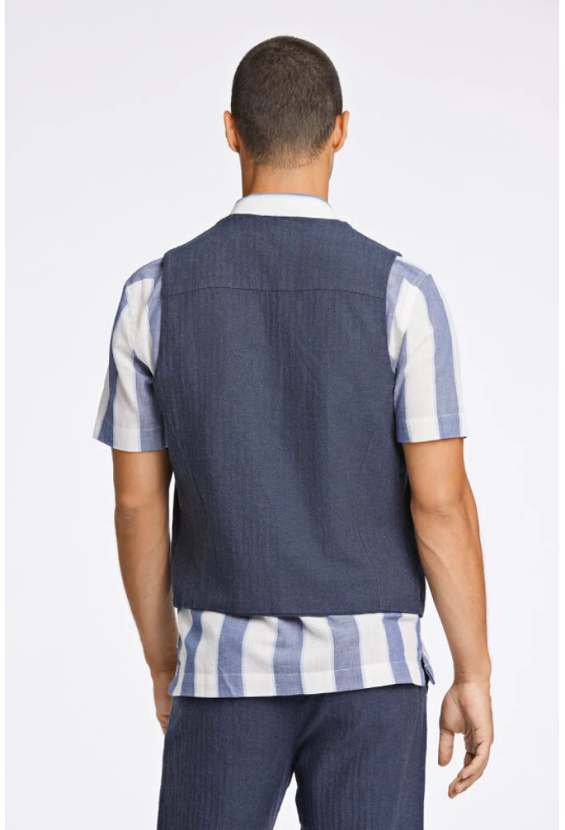 Lindbergh Men's Waistcoat Linen Blue