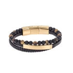 Βραχιόλι Senza Men`s Steel Black Leather Strap SSD4961GBK