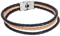 Βραχιόλι Senza Men`s Steel Black και  Beige Leather Strap SSD4998-2