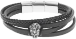 Βραχιόλι Senza Men`s Steel Black Leather Strap with Lion SSD5129BK