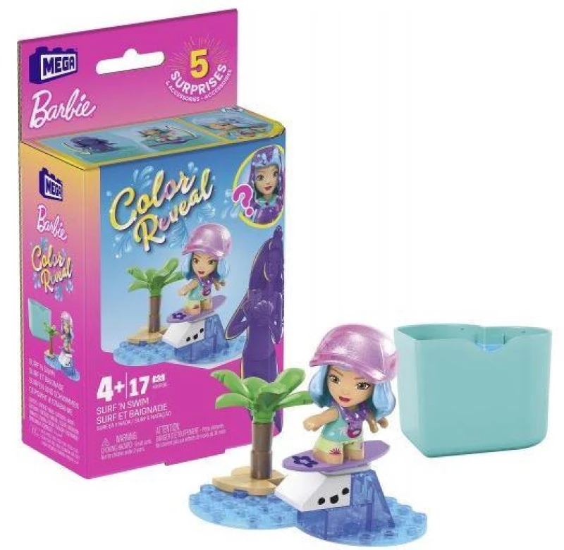 Mattel Mega Bloks Barbie: Color Reveal - Surf n Swim Micro-Doll (Hhp86)