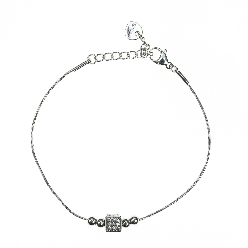 Βραχιόλι Από Ατσάλι Με Σχέδιο Ζάρι & Strass 2306590 Ασημί Ασημί